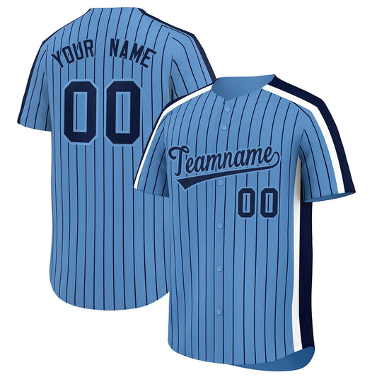 Custom Light Blue Navy Pinstripe Personalized Side Two-tone Authentic Baseball Jersey