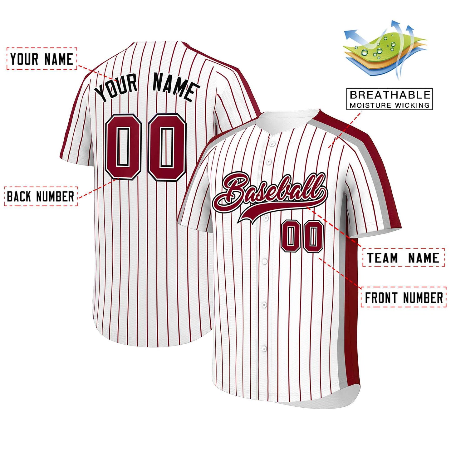 Custom White Crimson Pinstripe Personalized Side Two-tone Authentic Baseball Jersey