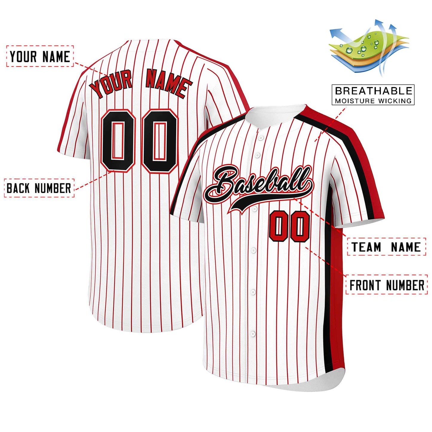 Custom White Red Pinstripe Personalized Side Two-tone Authentic Baseball Jersey