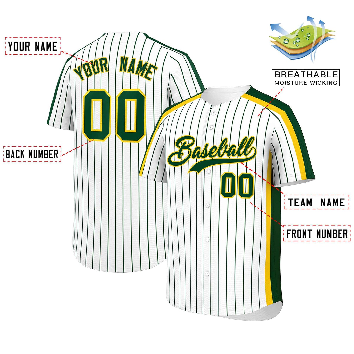 Custom White Green Pinstripe Personalized Side Two-tone Authentic Baseball Jersey