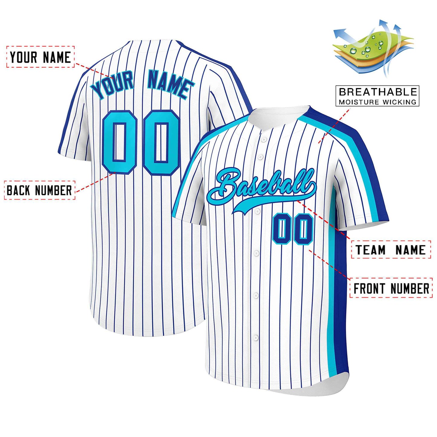 Custom White Royal Pinstripe Personalized Side Two-tone Authentic Baseball Jersey