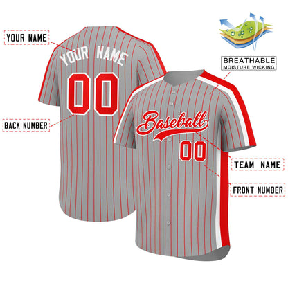 Custom Gray Red Pinstripe Personalized Side Two-tone Authentic Baseball Jersey