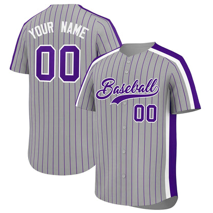 Custom Gray Purple Pinstripe Personalized Side Two-tone Authentic Baseball Jersey