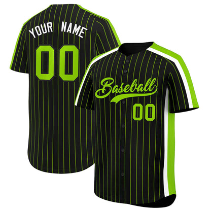 Custom Black Neon Green Pinstripe Personalized Side Two-tone Authentic Baseball Jersey