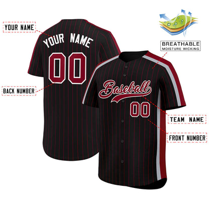 Custom Black Crimson Pinstripe Personalized Side Two-tone Authentic Baseball Jersey