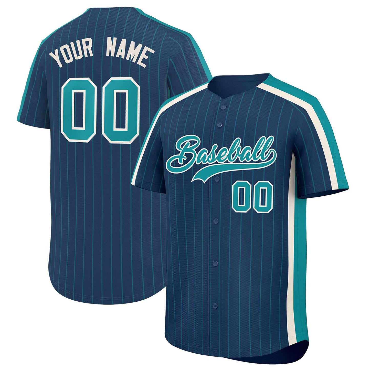 Custom Midnight Blue Aqua Pinstripe Personalized Side Two-tone Authentic Baseball Jersey