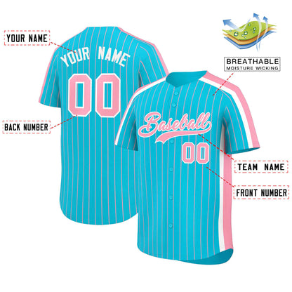 Custom Sky Blue Light Pink Pinstripe Personalized Side Two-tone Authentic Baseball Jersey