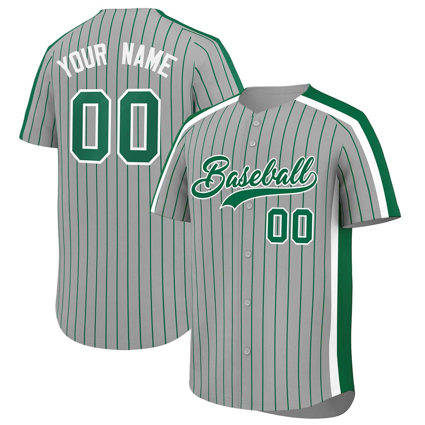 Custom Gray Kelly Green Pinstripe Personalized Side Two-tone Authentic Baseball Jersey