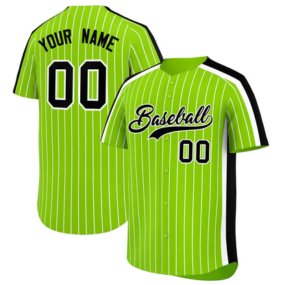 Custom Neon Green White Pinstripe Personalized Side Two-tone Authentic Baseball Jersey