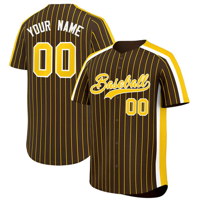 Custom Light Brown Gold Pinstripe Personalized Side Two-tone Authentic Baseball Jersey