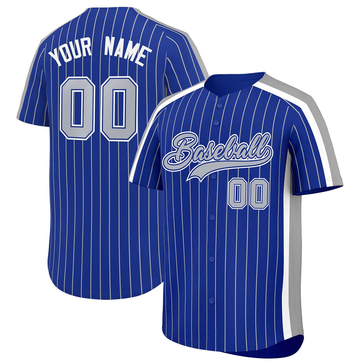 Custom Royal Gray Pinstripe Personalized Side Two-tone Authentic Baseball Jersey