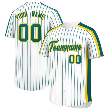 Custom White Aqua Pinstripe Personalized Side Two-tone Authentic Baseball Jersey