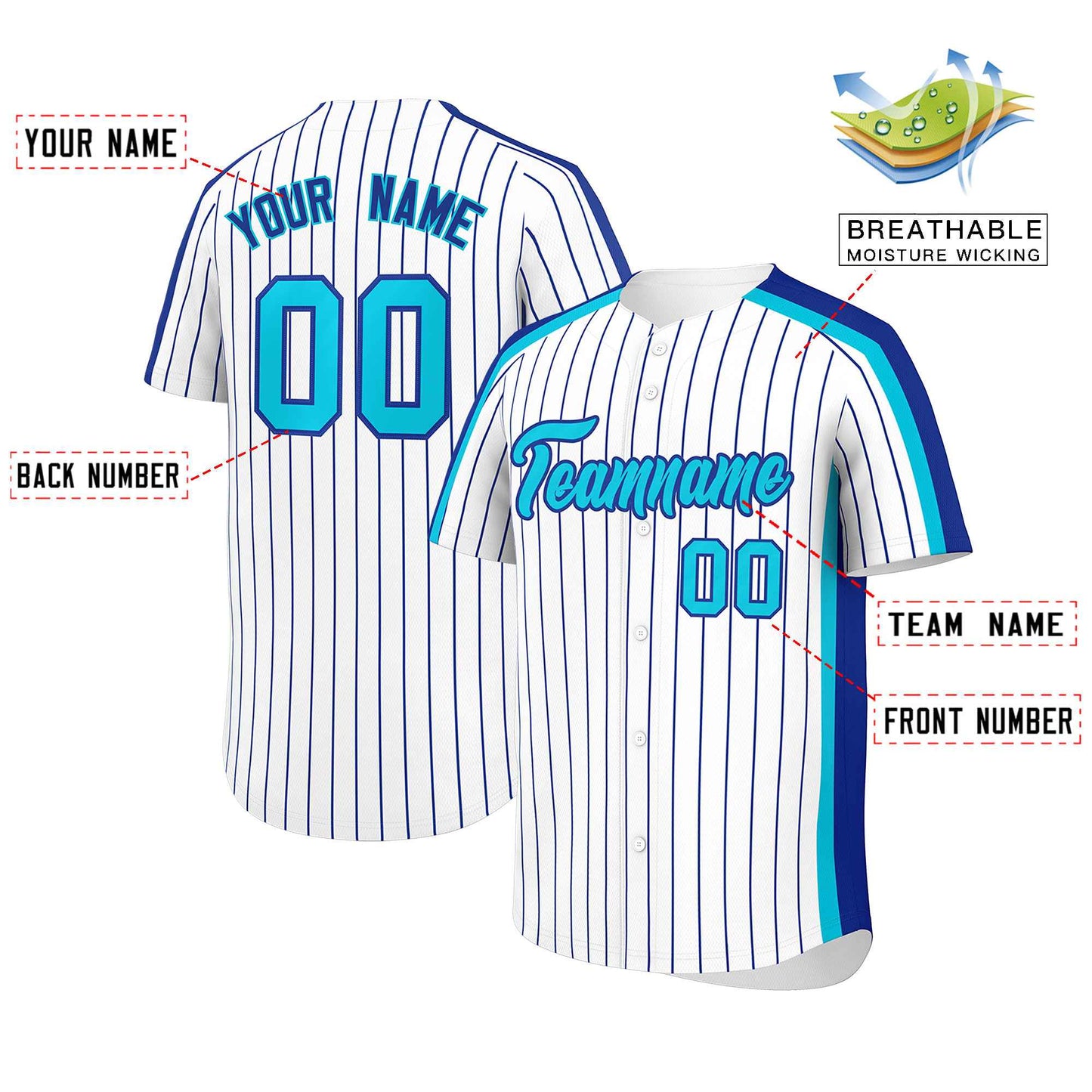 Custom White Royal Pinstripe Personalized Side Two-tone Authentic Baseball Jersey