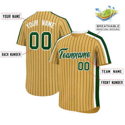 Custom Old Gold Green Pinstripe Personalized Side Two-tone Authentic Baseball Jersey