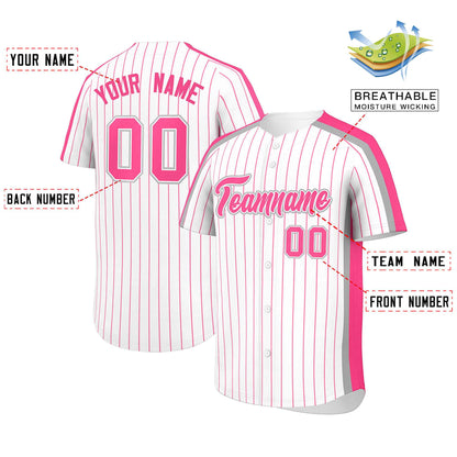 Custom White Pink Pinstripe Personalized Side Two-tone Authentic Baseball Jersey