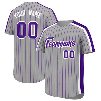 Custom Gray Purple Pinstripe Personalized Side Two-tone Authentic Baseball Jersey