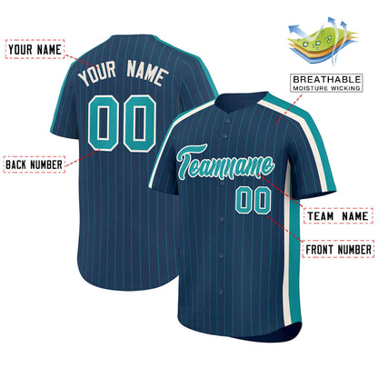 Custom Midnight Blue Aqua Pinstripe Personalized Side Two-tone Authentic Baseball Jersey