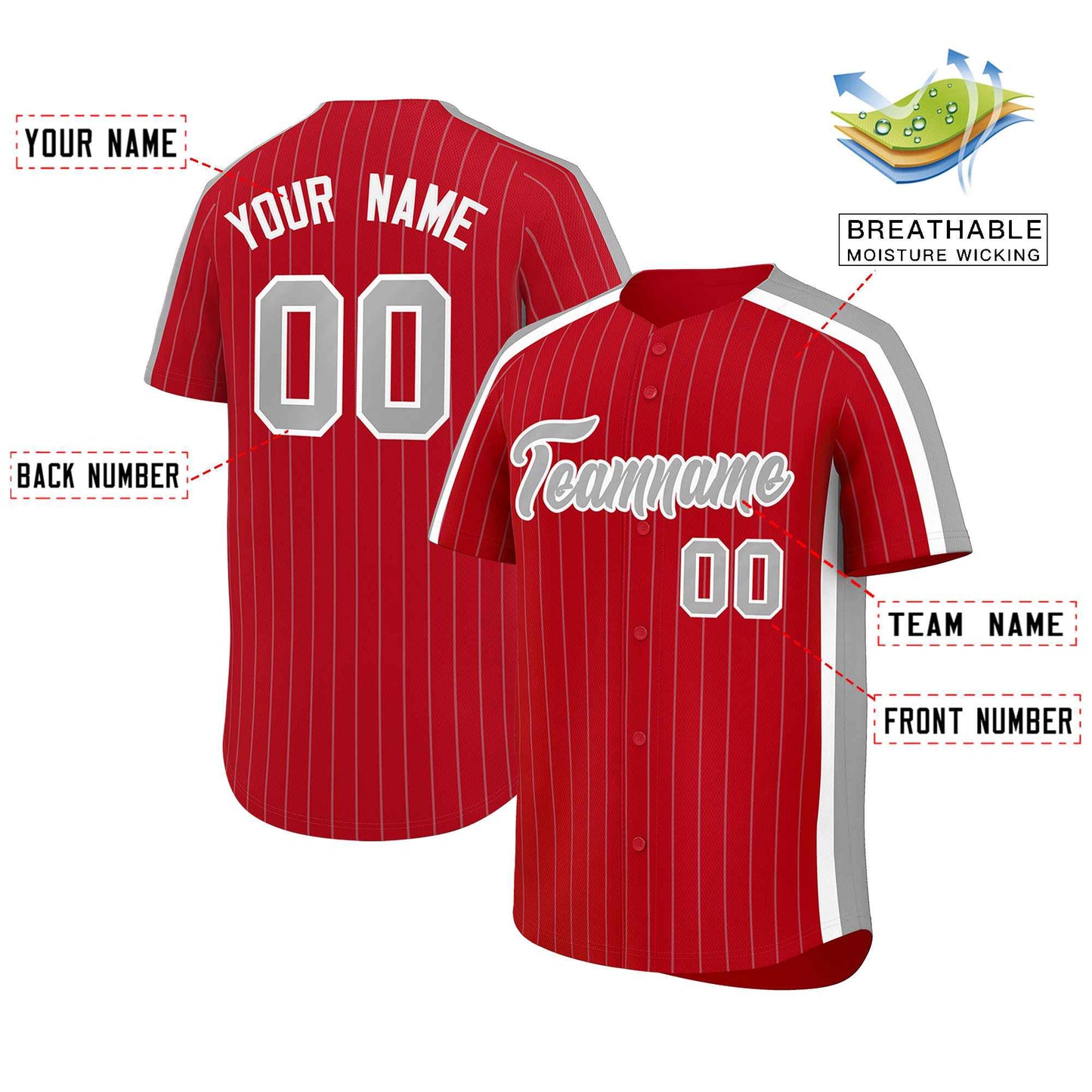 Custom Red Gray Pinstripe Personalized Side Two-tone Authentic Baseball Jersey