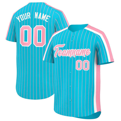 Custom Sky Blue Light Pink Pinstripe Personalized Side Two-tone Authentic Baseball Jersey