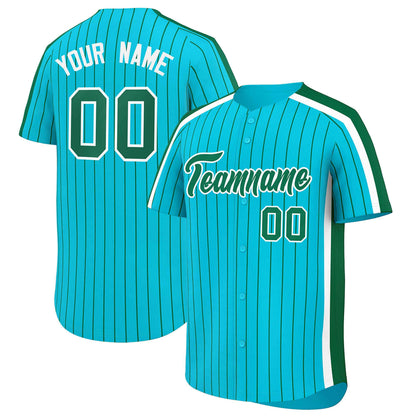 Custom Sky Blue Green Pinstripe Personalized Side Two-tone Authentic Baseball Jersey