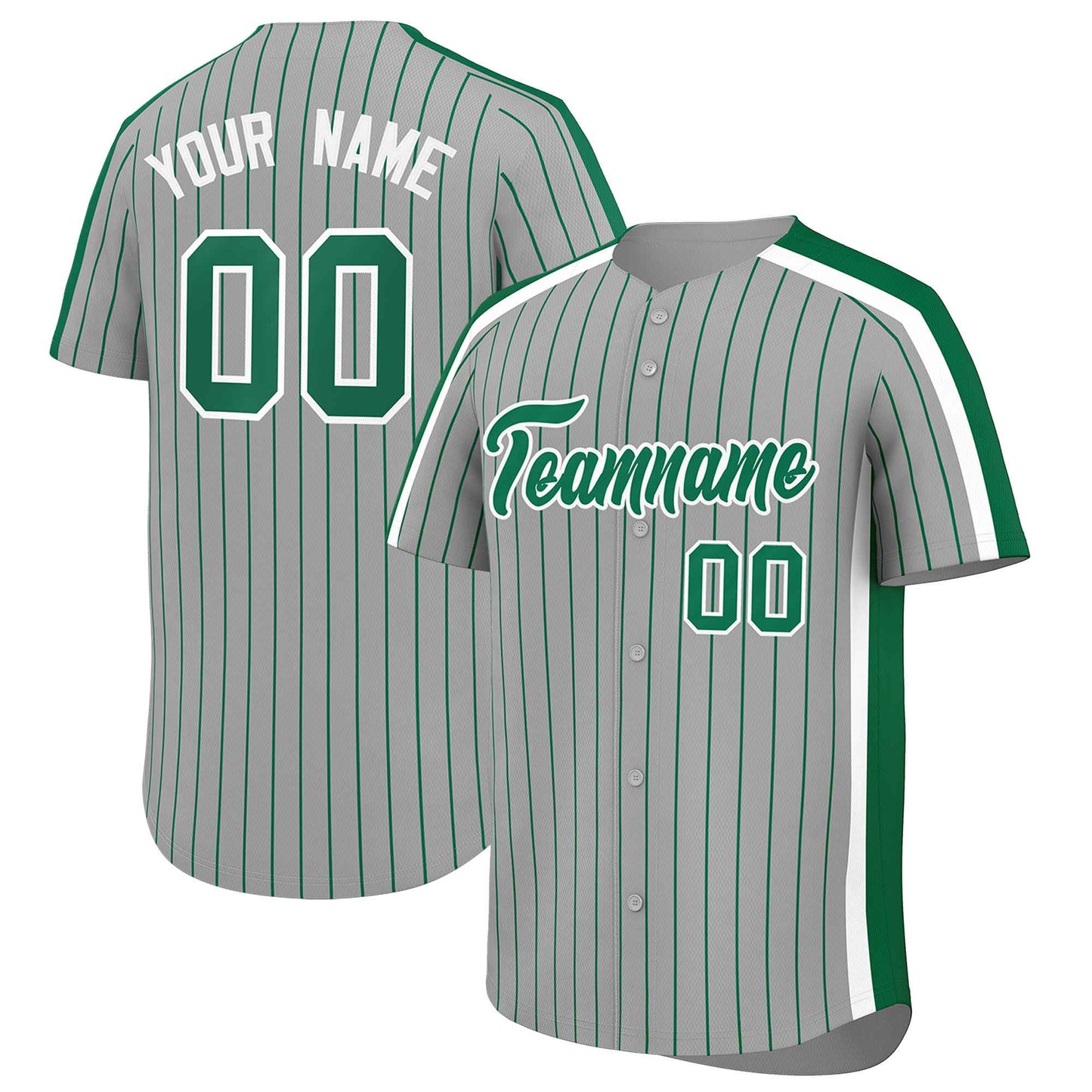 Custom Gray Kelly Green Pinstripe Personalized Side Two-tone Authentic Baseball Jersey