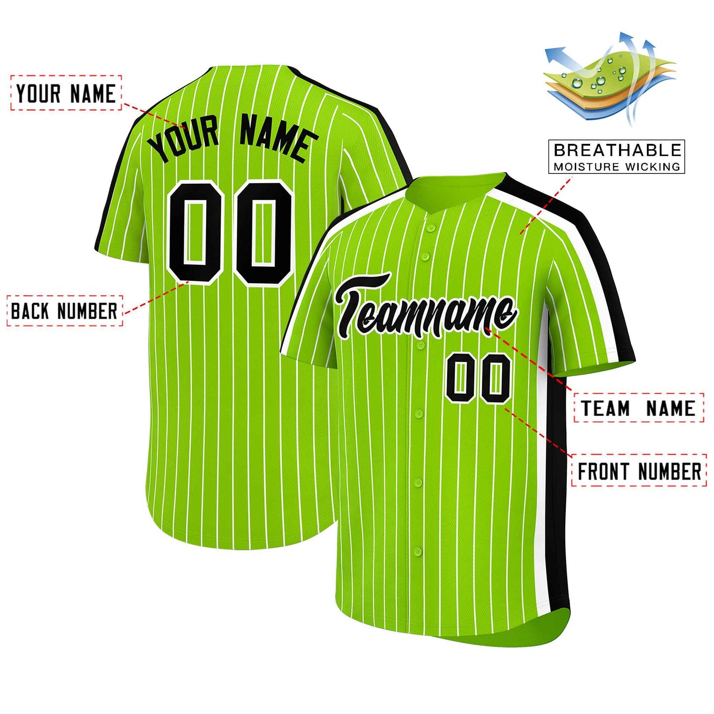 Custom Neon Green White Pinstripe Personalized Side Two-tone Authentic Baseball Jersey