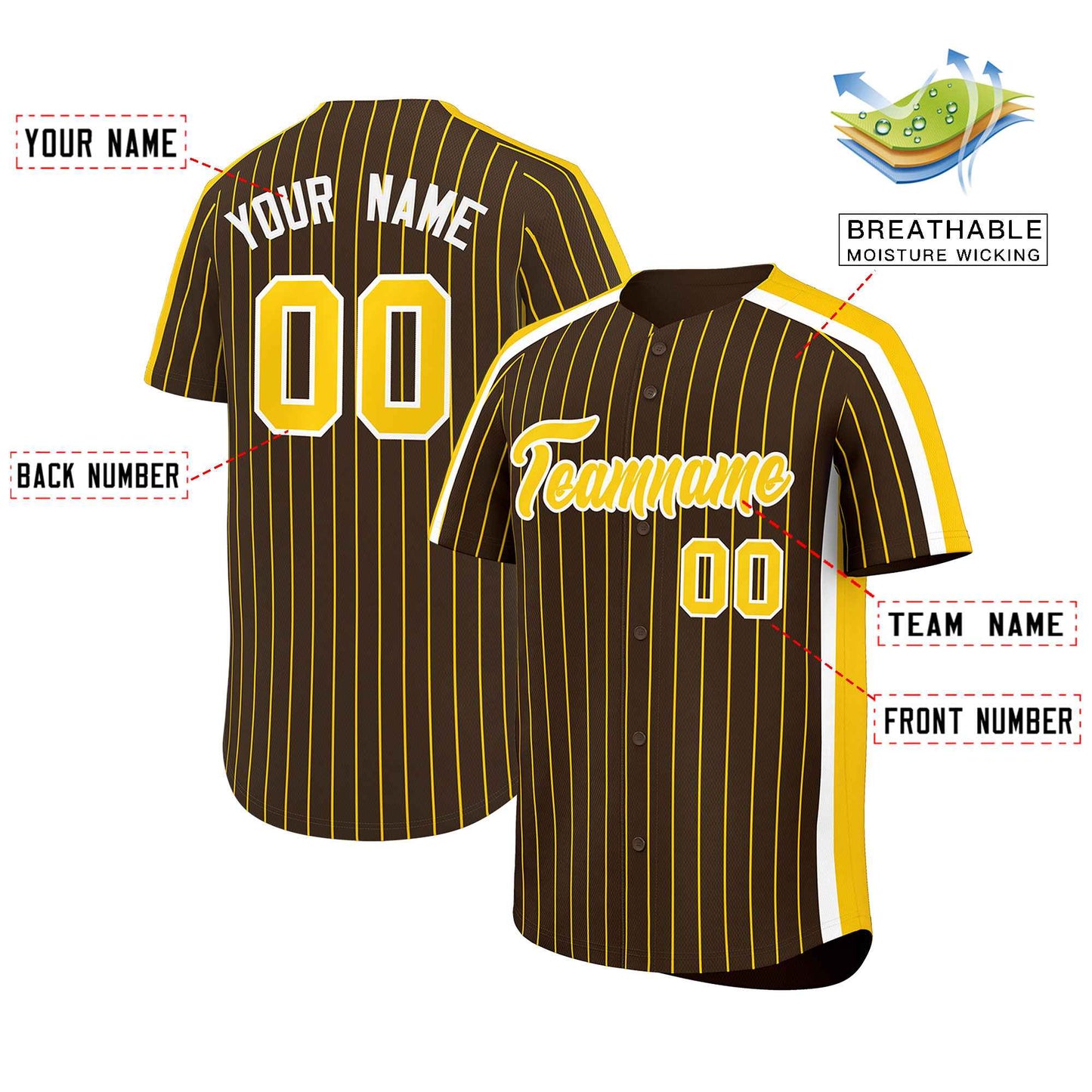 Custom Light Brown Gold Pinstripe Personalized Side Two-tone Authentic Baseball Jersey