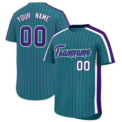 Custom Aqua Purple Pinstripe Personalized Side Two-tone Authentic Baseball Jersey