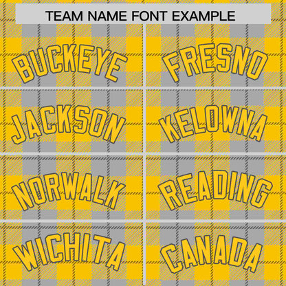 Custom Gold Gray Personalized Plaid Design Authentic Baseball Jersey