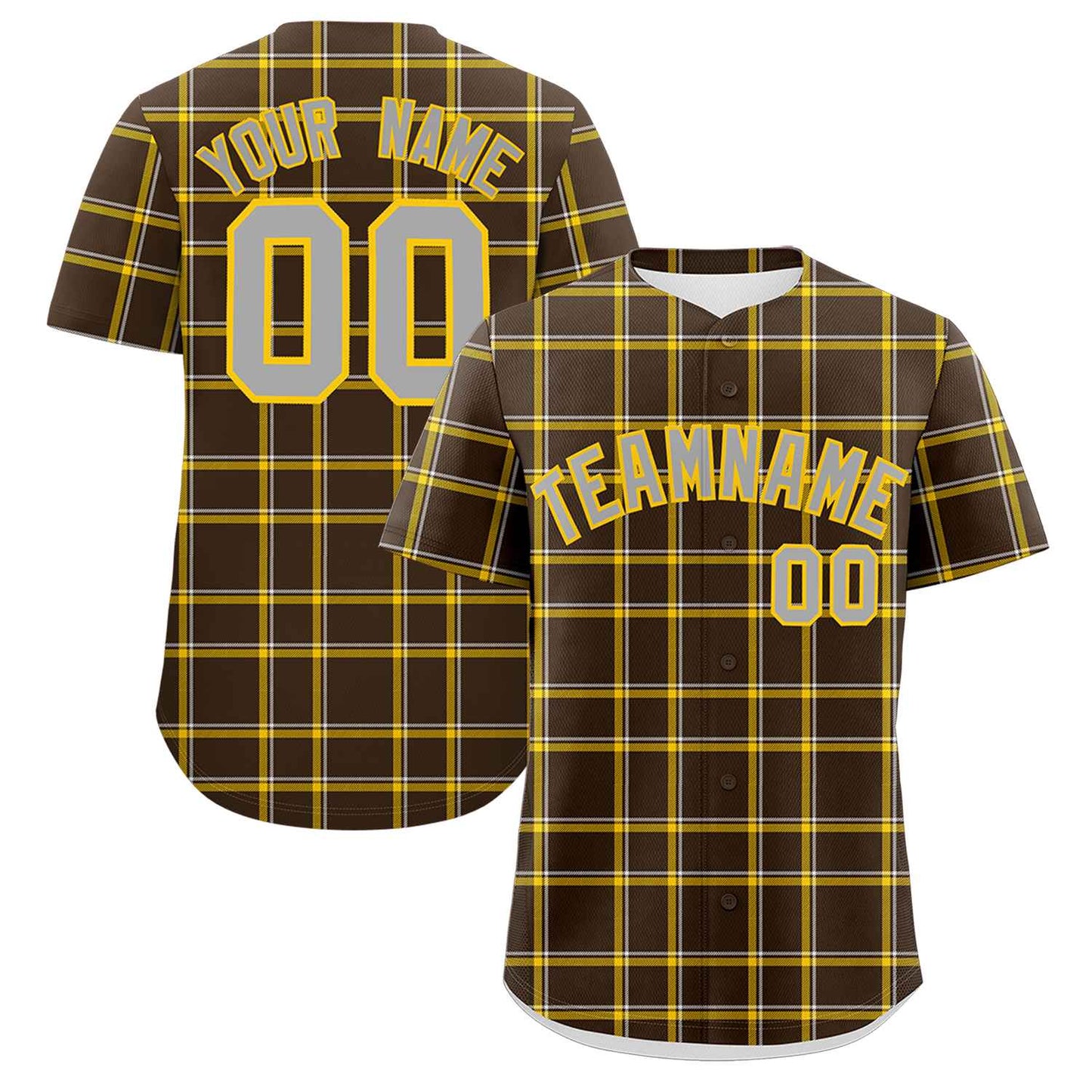 Custom Brown Personalized Plaid Design Authentic Baseball Jersey