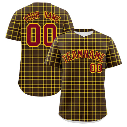 Custom Brown Personalized Plaid Design Authentic Baseball Jersey