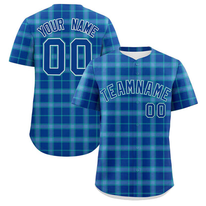 Custom Light Blue Personalized Plaid Design Authentic Baseball Jersey