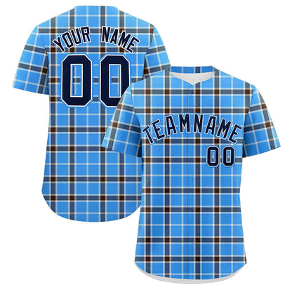 Custom Powder Blue Personalized Plaid Design Authentic Baseball Jersey