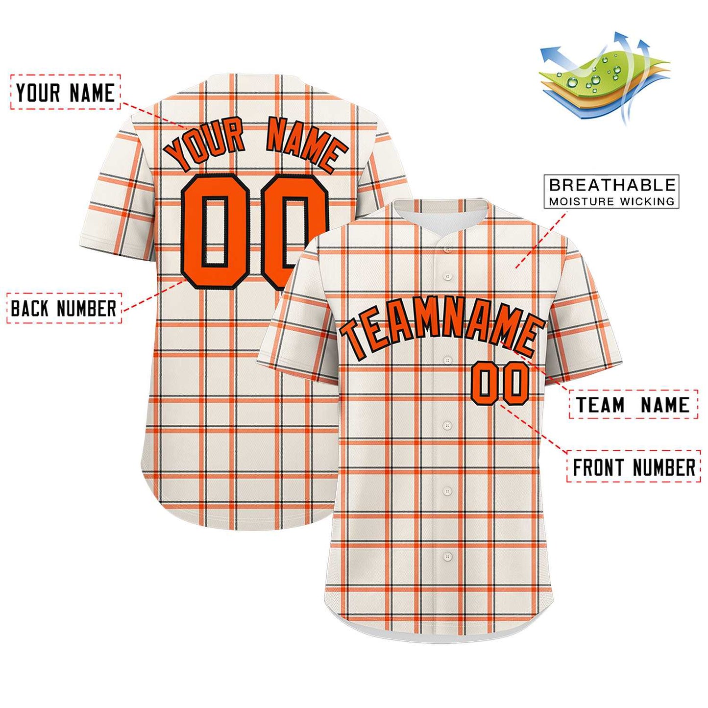 Custom Cream Personalized Plaid Design Authentic Baseball Jersey