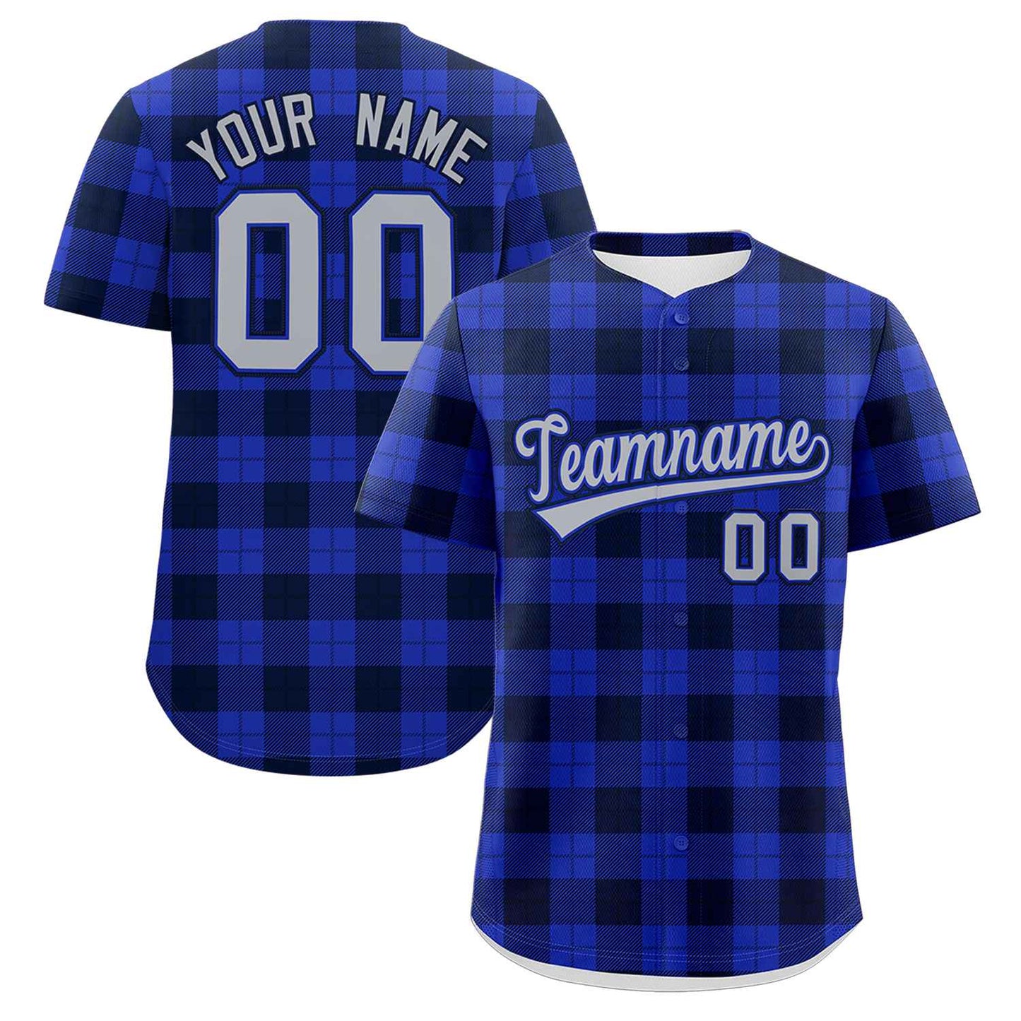 Custom Royal Navy Personalized Plaid Design Authentic Baseball Jersey