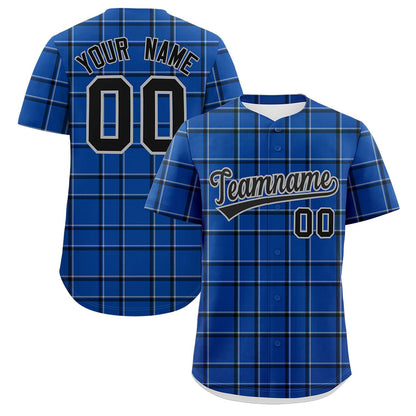 Custom Royal Personalized Plaid Design Authentic Baseball Jersey