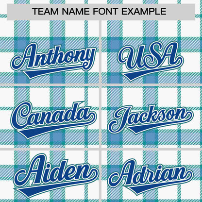 Custom White Aqua Personalized Plaid Design Authentic Baseball Jersey