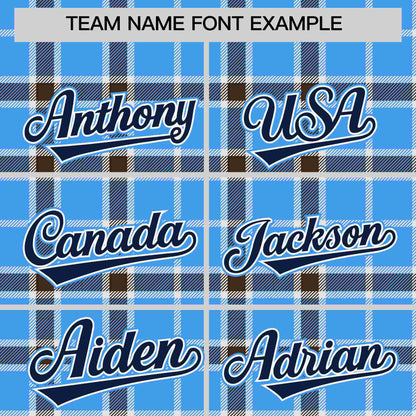 Custom Powder Blue Personalized Plaid Design Authentic Baseball Jersey