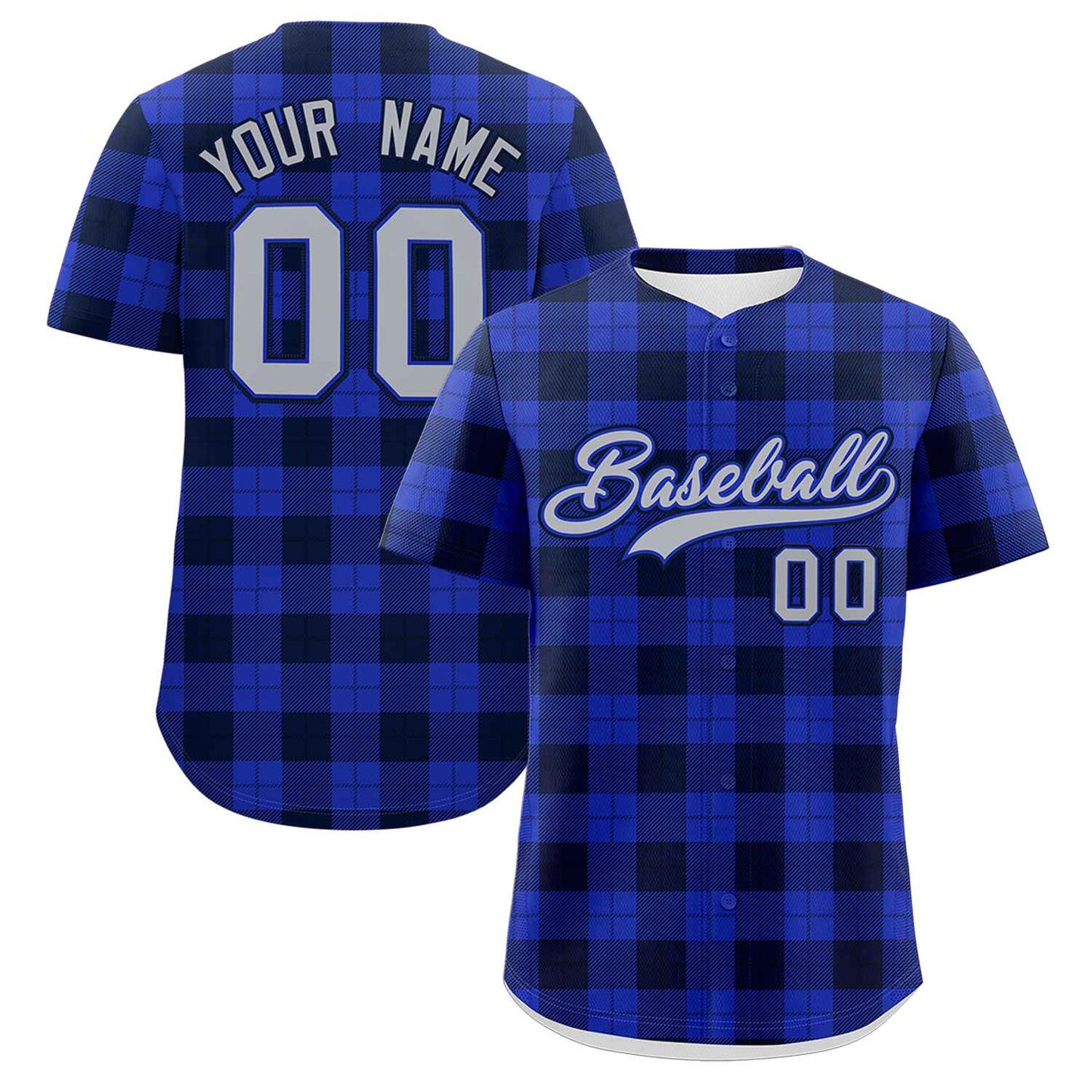 Custom Royal Navy Personalized Plaid Design Authentic Baseball Jersey