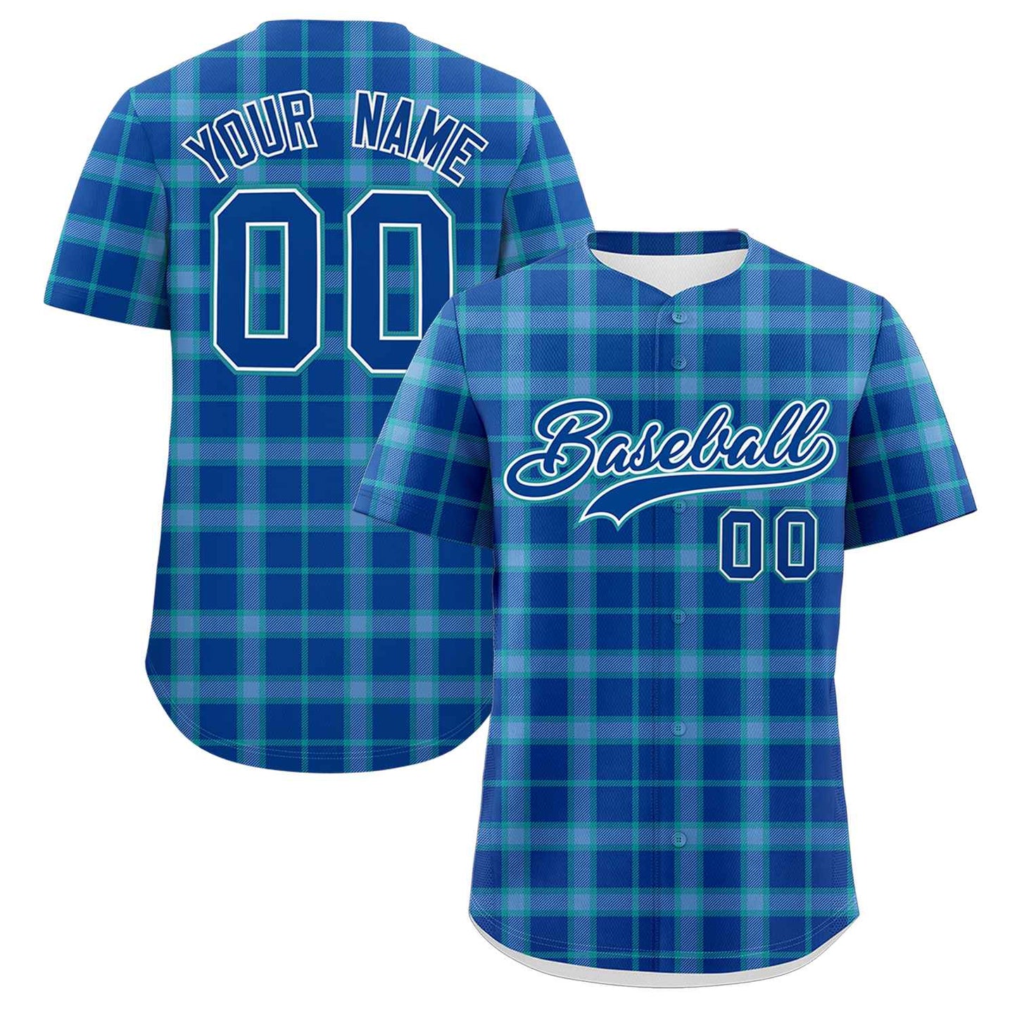 Custom Light Blue Personalized Plaid Design Authentic Baseball Jersey