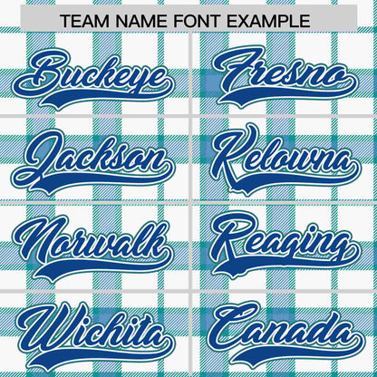 Custom White Aqua Personalized Plaid Design Authentic Baseball Jersey