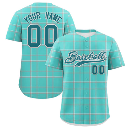 Custom Bright Green Personalized Plaid Design Authentic Baseball Jersey