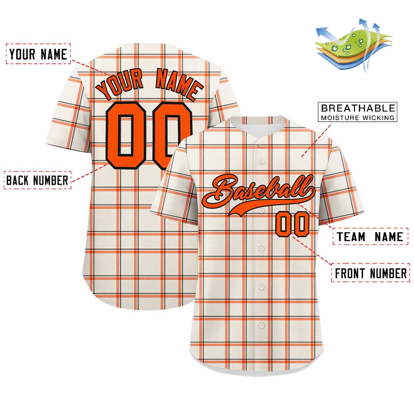 Custom Cream Personalized Plaid Design Authentic Baseball Jersey