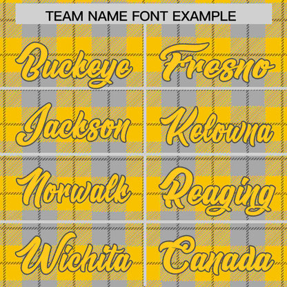 Custom Gold Gray Personalized Plaid Design Authentic Baseball Jersey