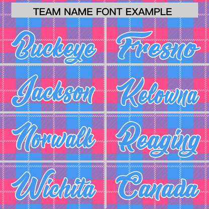 Custom Powder Blue Pink Personalized Plaid Design Authentic Baseball Jersey