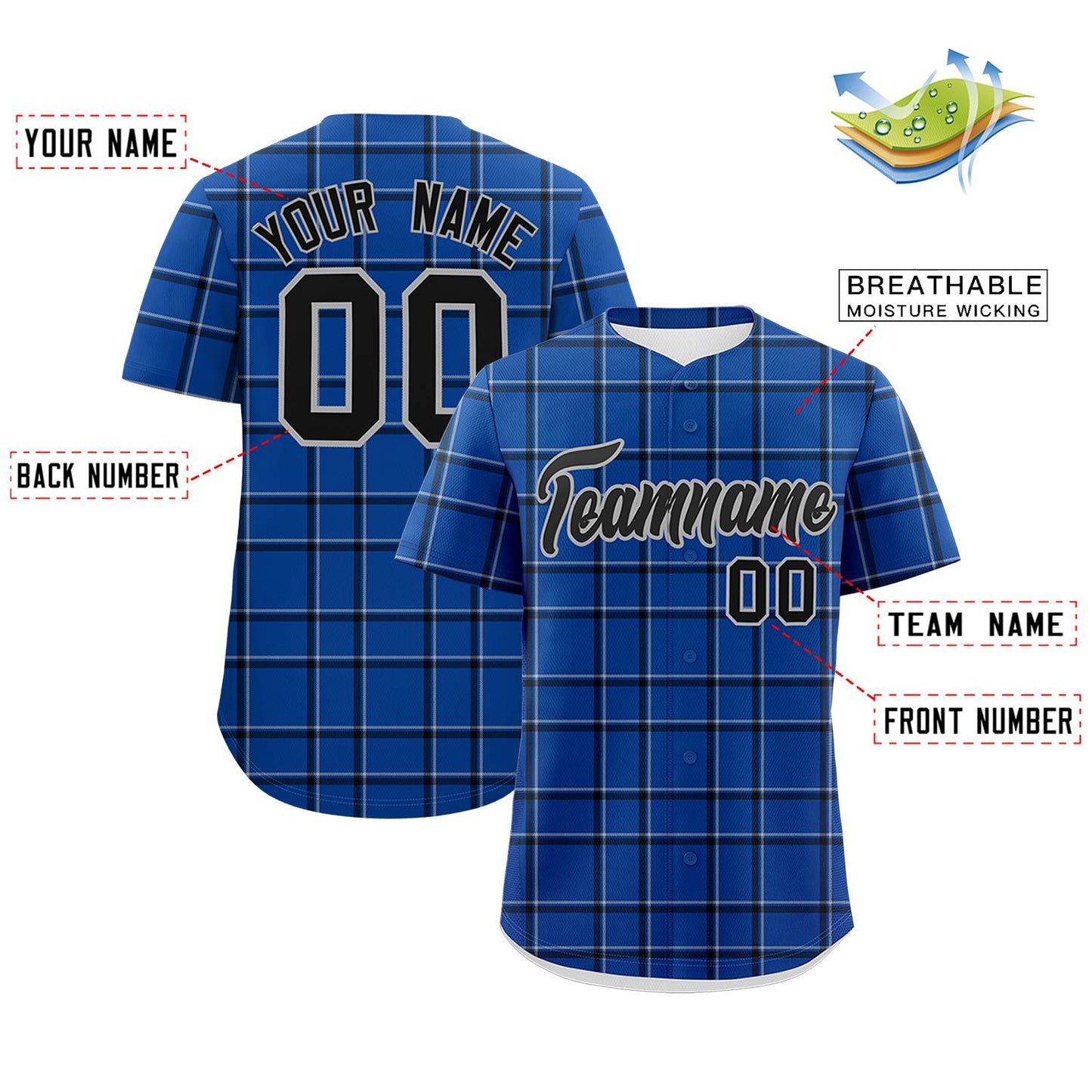 Custom Royal Personalized Plaid Design Authentic Baseball Jersey