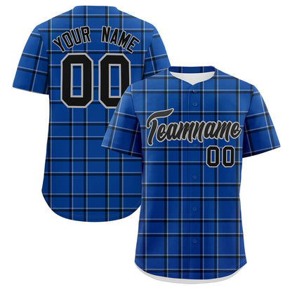 Custom Royal Personalized Plaid Design Authentic Baseball Jersey