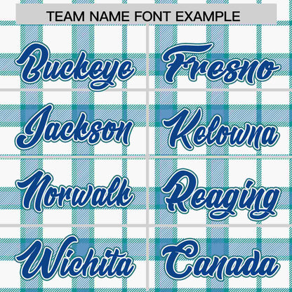 Custom White Aqua Personalized Plaid Design Authentic Baseball Jersey