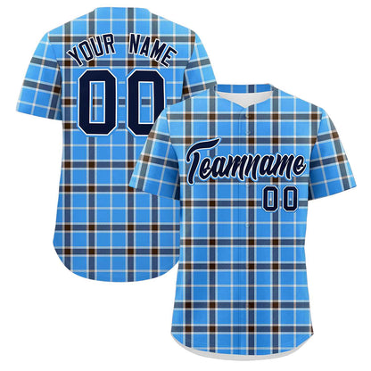 Custom Powder Blue Personalized Plaid Design Authentic Baseball Jersey