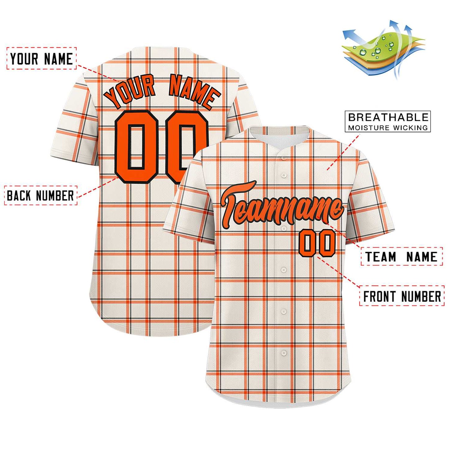 Custom Cream Personalized Plaid Design Authentic Baseball Jersey